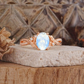 Nature Inspired 4 Prong Golden Vine Oval Cut Moonstone Ring